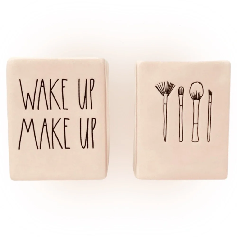RAE DUNN Artisan Collection by Magenta WAKE UP MAKE UP Brush Holder Set NWT